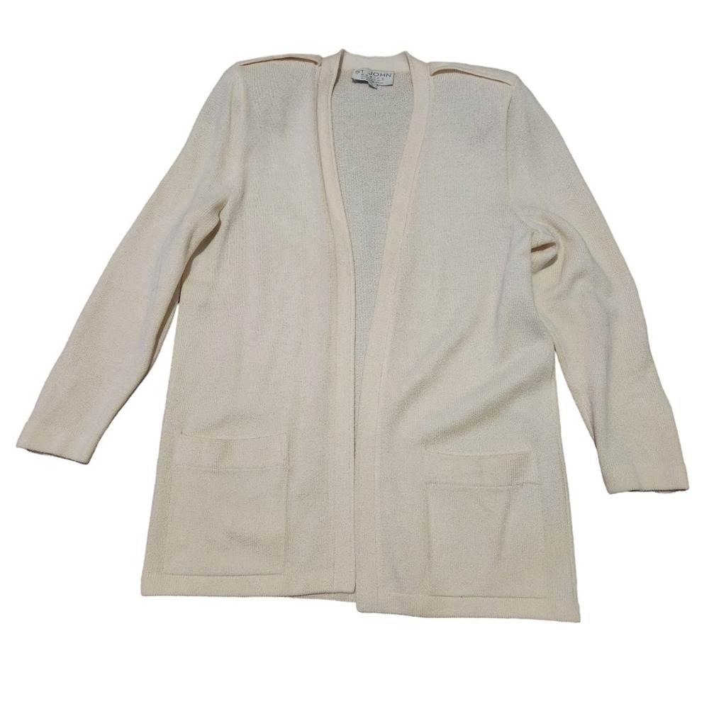 St. John cream knit draped cardigan size large